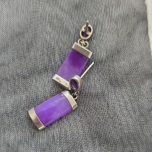 Amethyst, Purple Jade And Sterling Drop Earrings